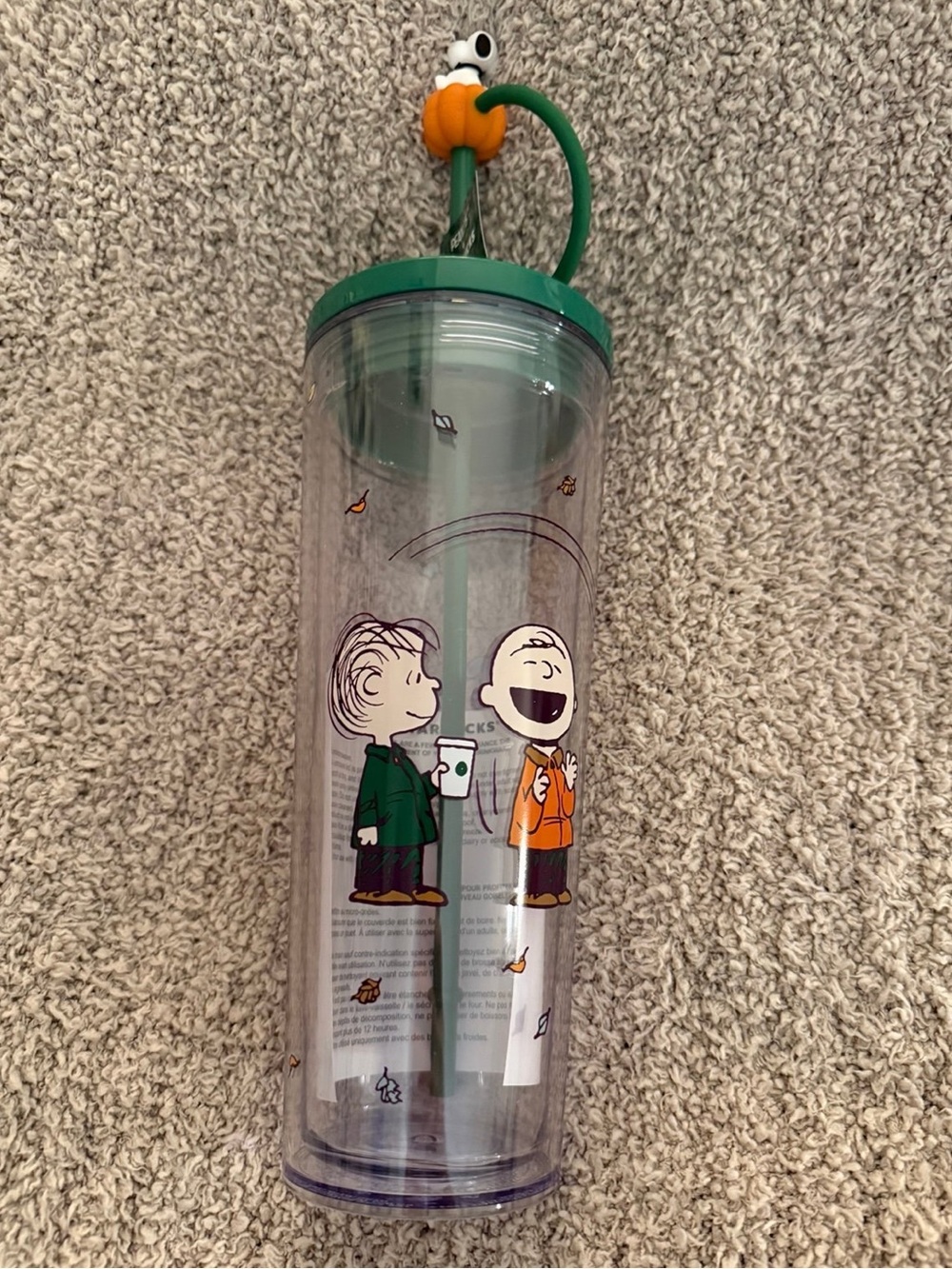 Peanuts + Starbucks  Snoopy Pumpkin Straw Topper Cold Cup Tumbler 24oz ~ NEW - Picture 4 of 5